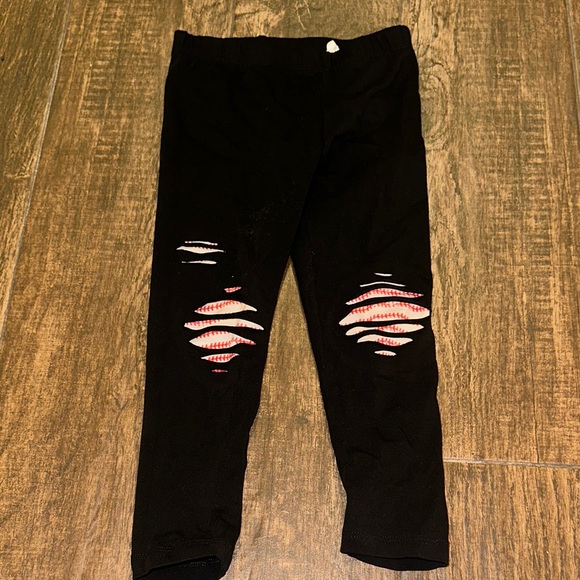Other - Baseball Ripped Leggings Toddler Girls 3T Black Distressed Sports Pants